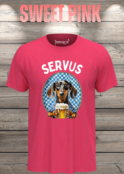 Servus Dackel Bayern Bier T-Shirt in Sweet Pink.