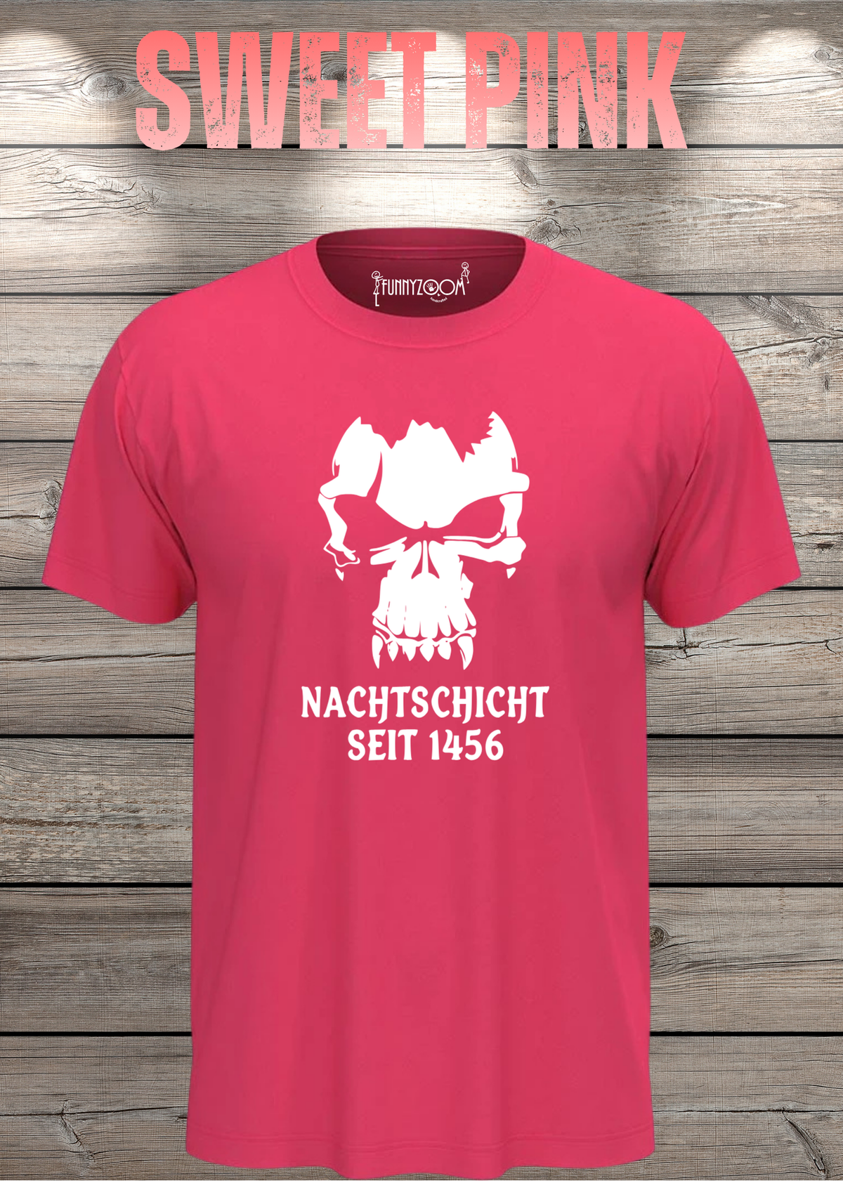 Gothic T-Shirt Skull Totenkopf Vampir Nachtschicht seit 1456 in Sweet Pink.