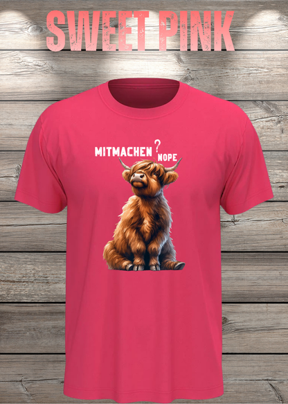 Unisex-T-Shirt „Mitmachen? NOPE.“ in Sweet Pink.