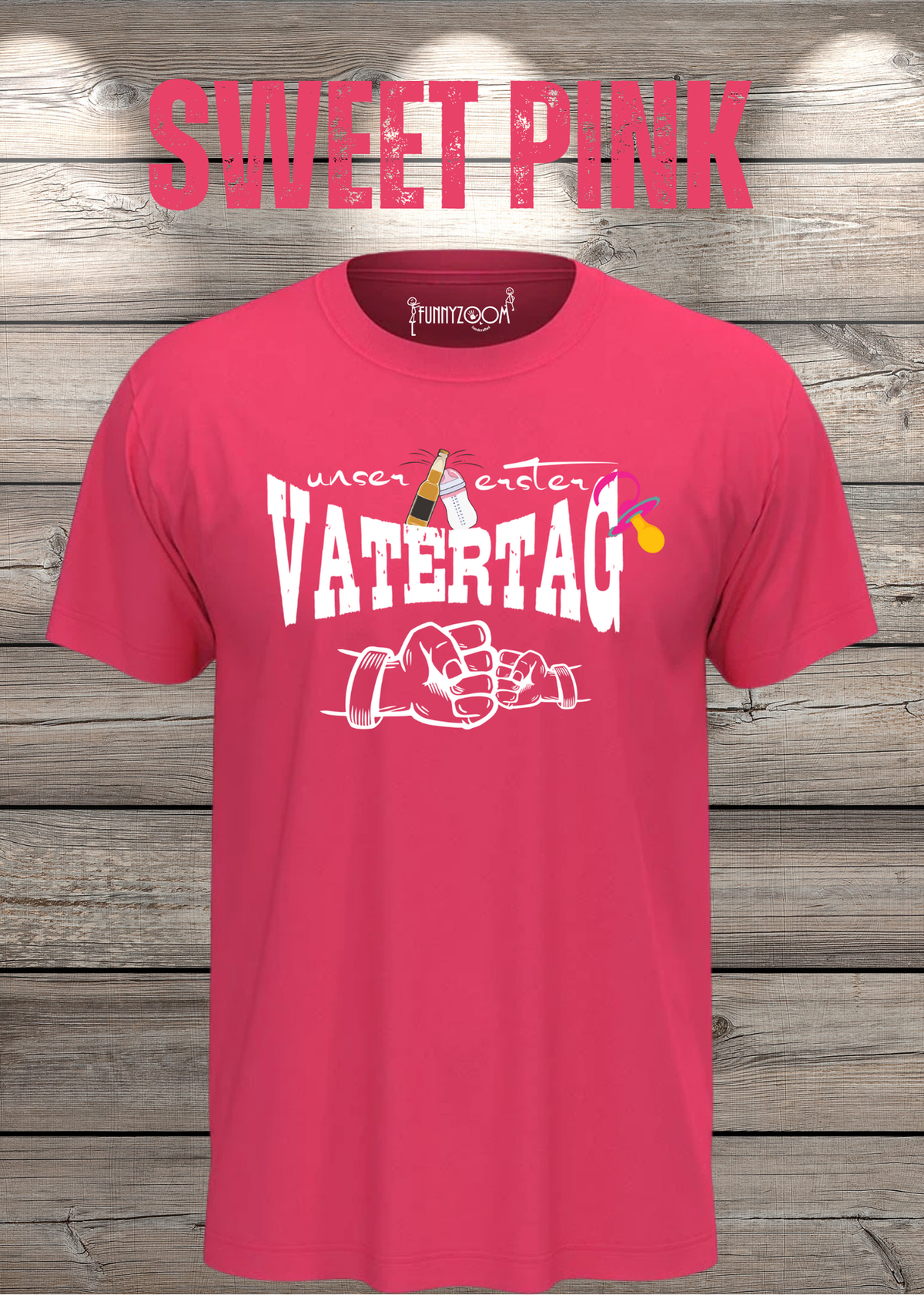 Herren T-Shirt für Papas mit Mädels Unser erster Vatertag Partnerschirt Vater Tochter T-Shirt in Sweet Pink.