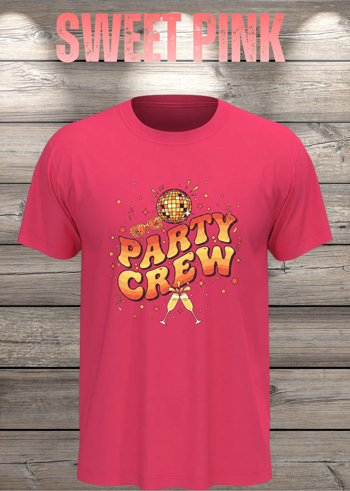 Unisex-T-Shirt „Party Crew“ in Sweet Pink.