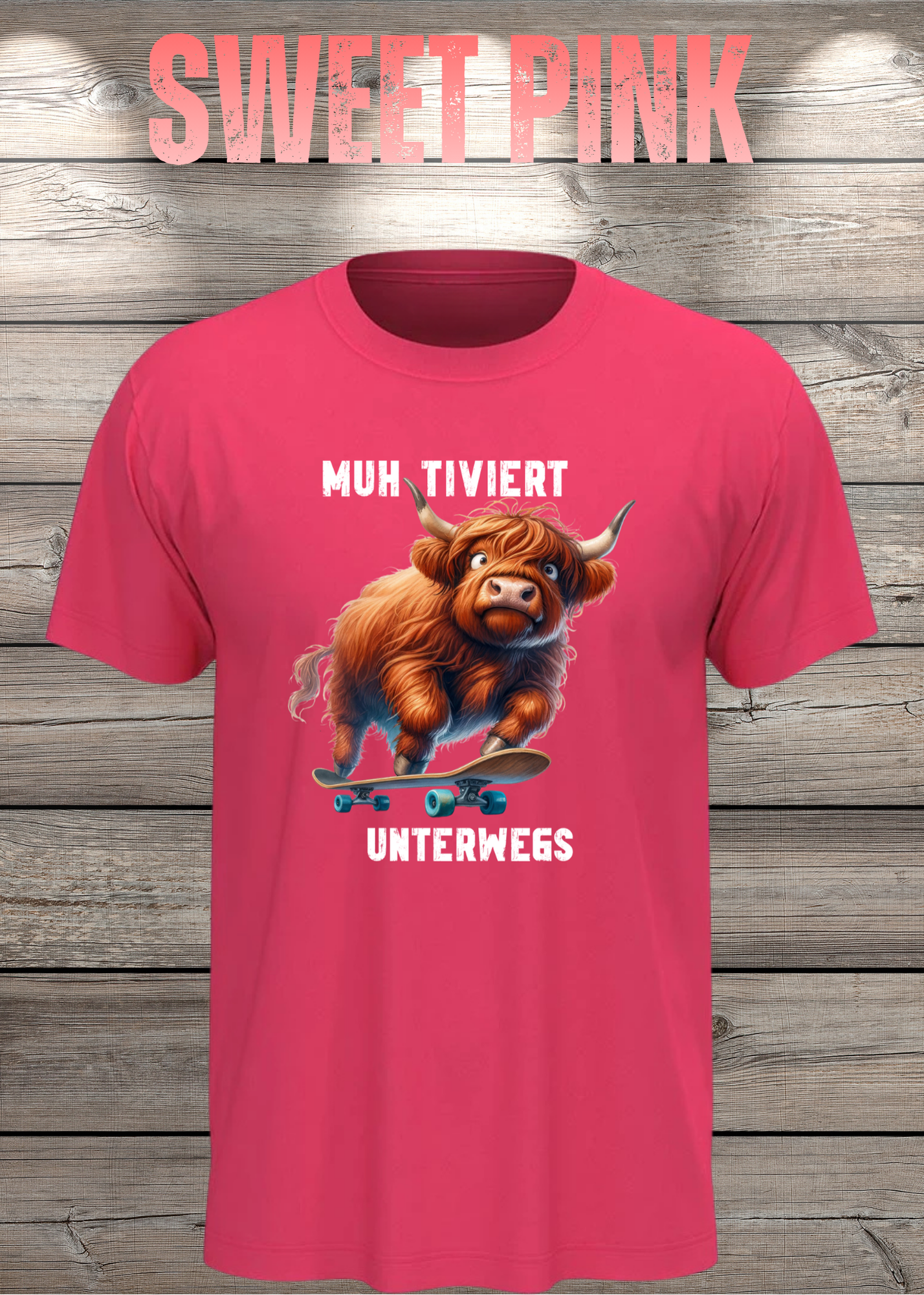 Highland Kuh Unisex T-Shirt Muh-tiviert unterwegs! Skateboard Kuh