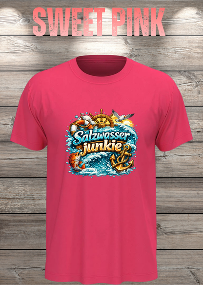 Salzwasser-Junkie Unisex T-Shirt in Sweet Pink.
