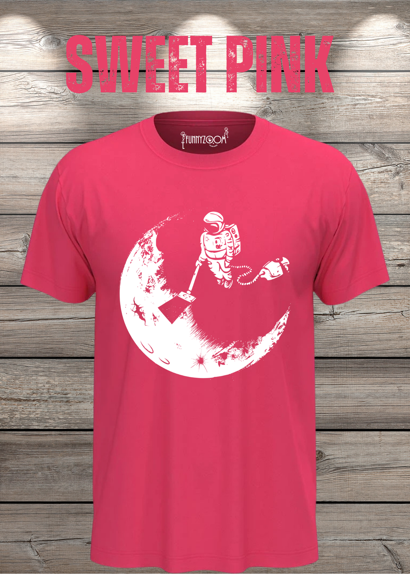 T-Shirt Mond mit Astronaut der Mond mit Staubsauger Staub saugt Personalisierbar Witziges T-Shirt Geschenkidee Lustiges Unisex T-Shirt