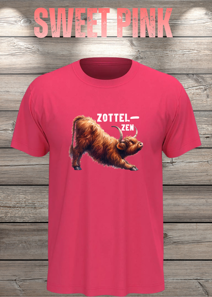 Unisex-T-Shirt „Zottel-Zen“ in Sweet Pink.
