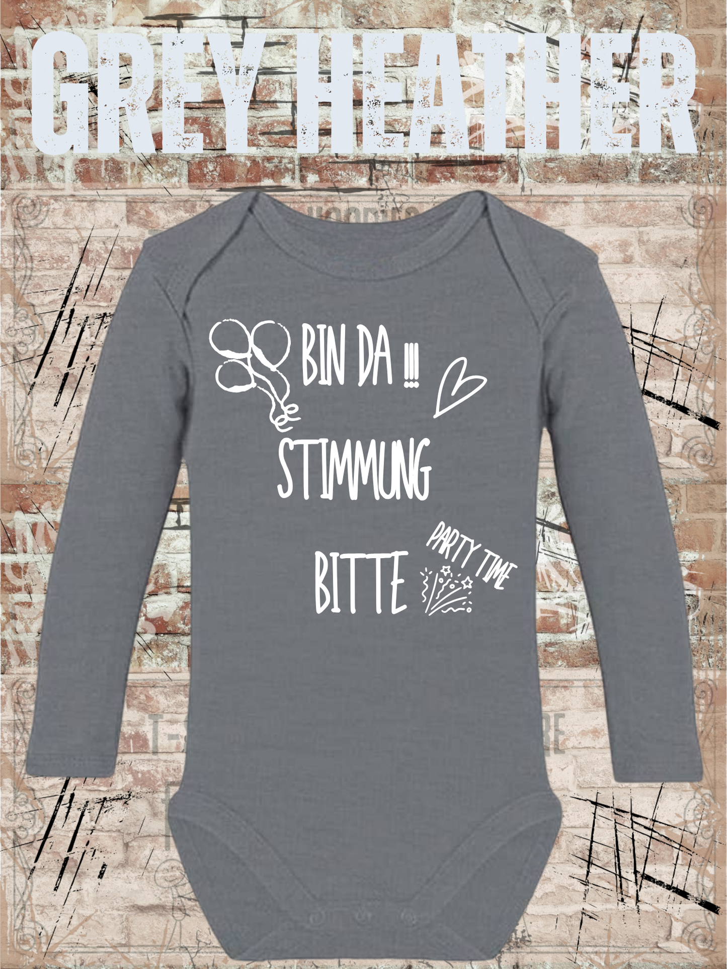 Baby Body Langarm 'Bin da - Stimmung bitte Party Time!' - Lustiger Spruch fuer kleine Partyloewen