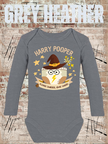 Baby Body Langarm Harry Pooper | Lustiger Zauberer Babybody | Geschenk zur Geburt für kleine Magier