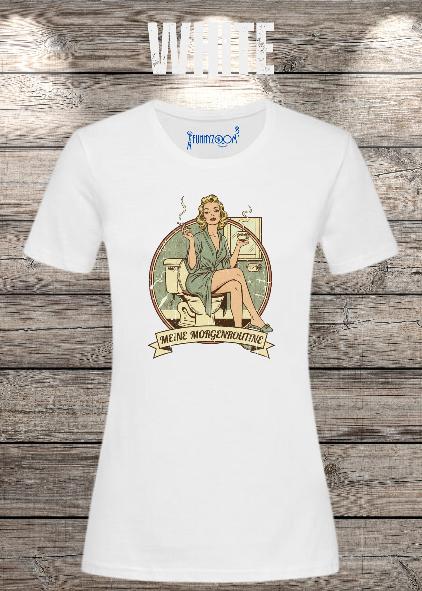 Damen T-Shirt Meine Morgenroutine – Lustiges Retro Shirt für Morgenmuffel