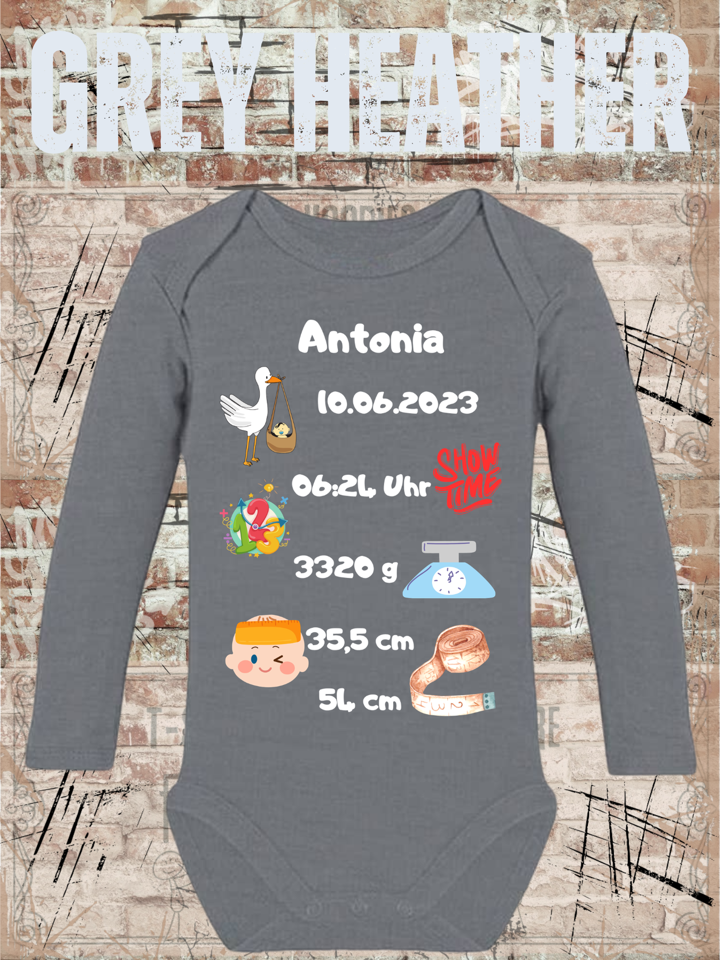 Baby Body Personalisierbar - Name, Geburtsdatum, Groesse & Gewicht - Newborn Geschenk