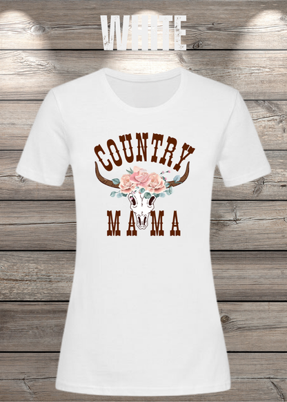 Country Mama T-Shirt – Freizeit Spruch Shirt für Damen in White.