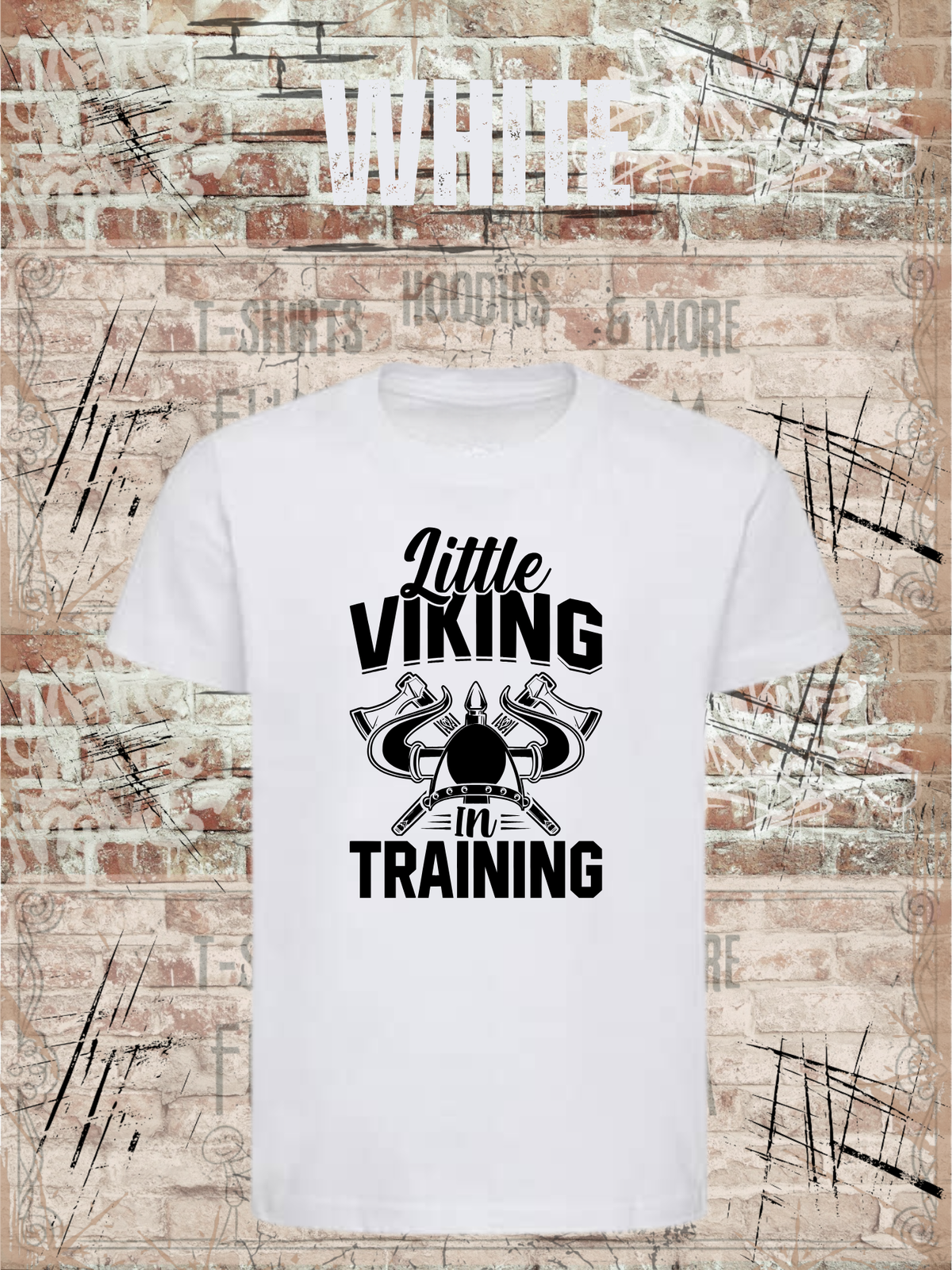 Kinder T-Shirt Little Viking in Training in White.