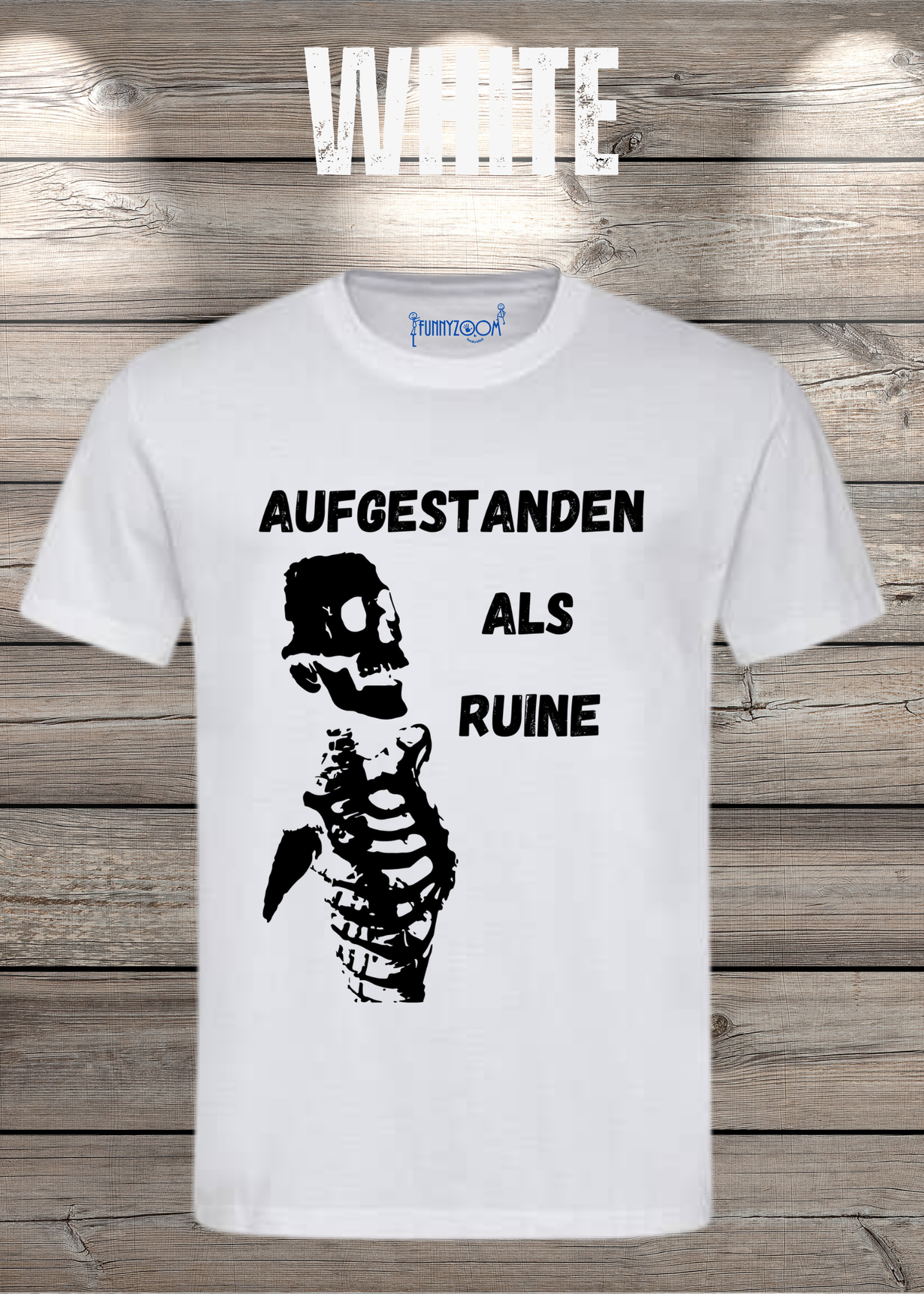 Aufgestanden als Ruine T-Shirt – Lustiges Skelett Shirt für Morgenmuffel