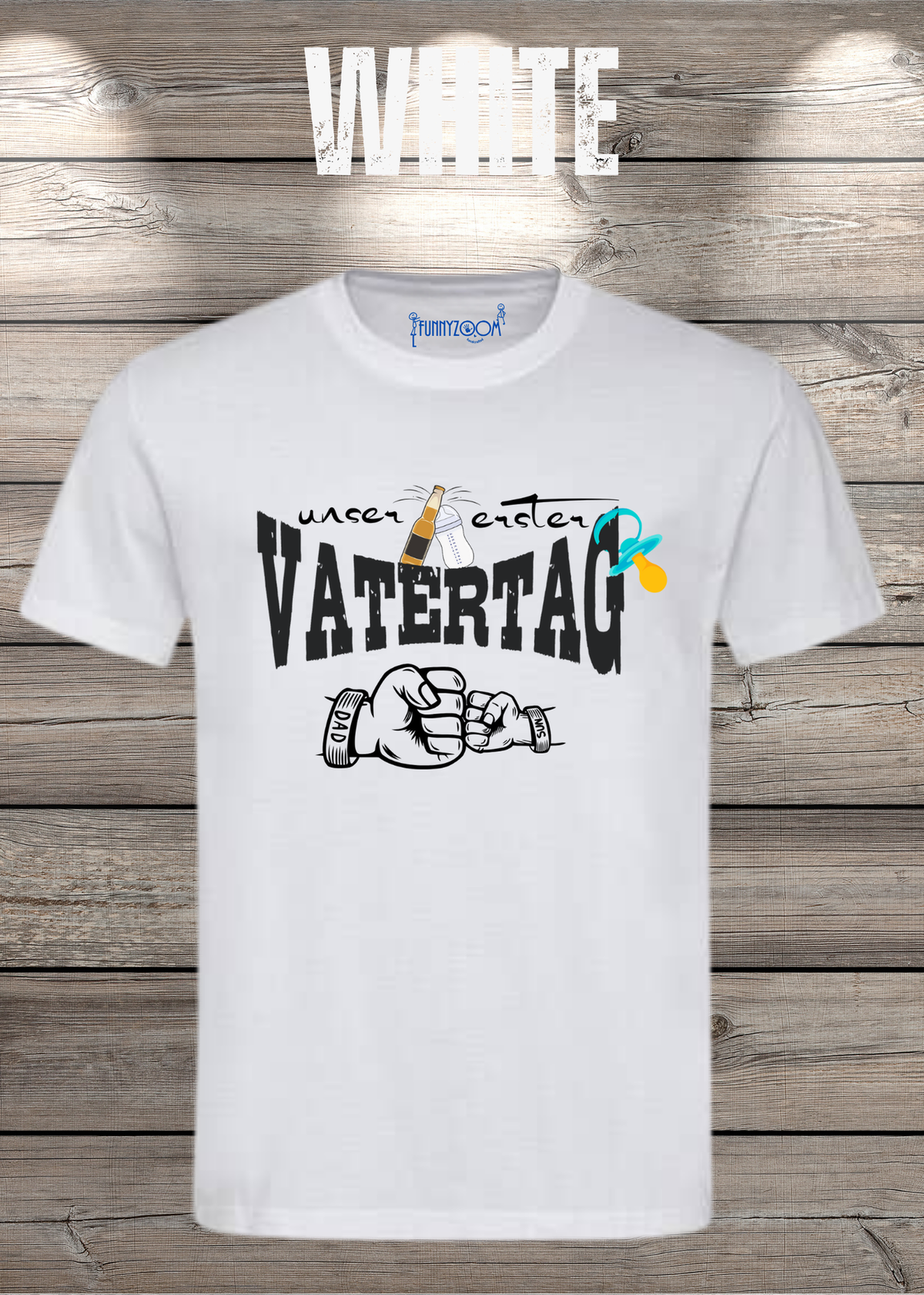 Herren T-Shirt für Papas mit Jungs Unser erster Vatertag Partnerschirt Vater Sohn T-Shirt in White.