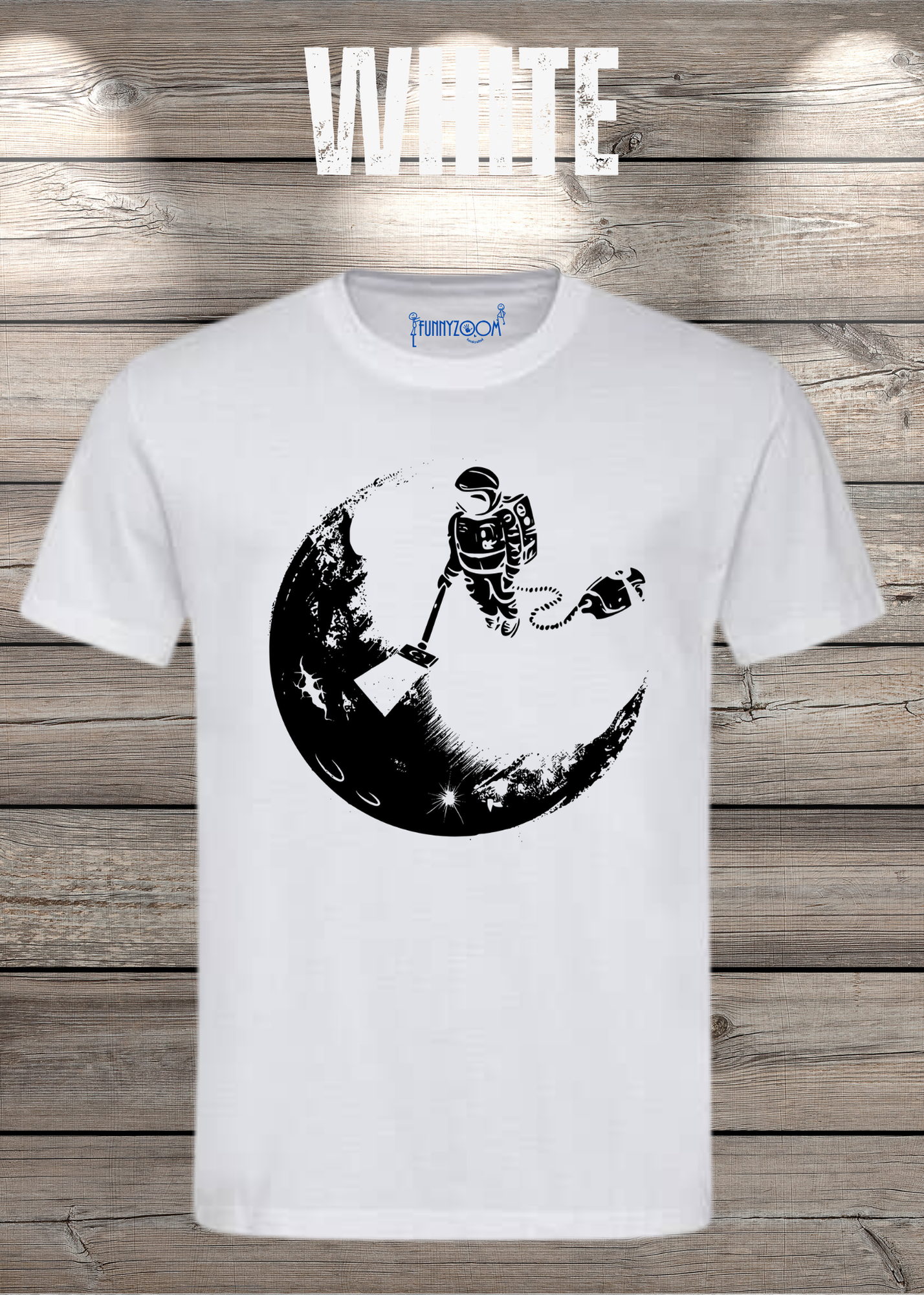 T-Shirt Mond mit Astronaut der Mond mit Staubsauger Staub saugt Personalisierbar Witziges T-Shirt Geschenkidee Lustiges Unisex T-Shirt