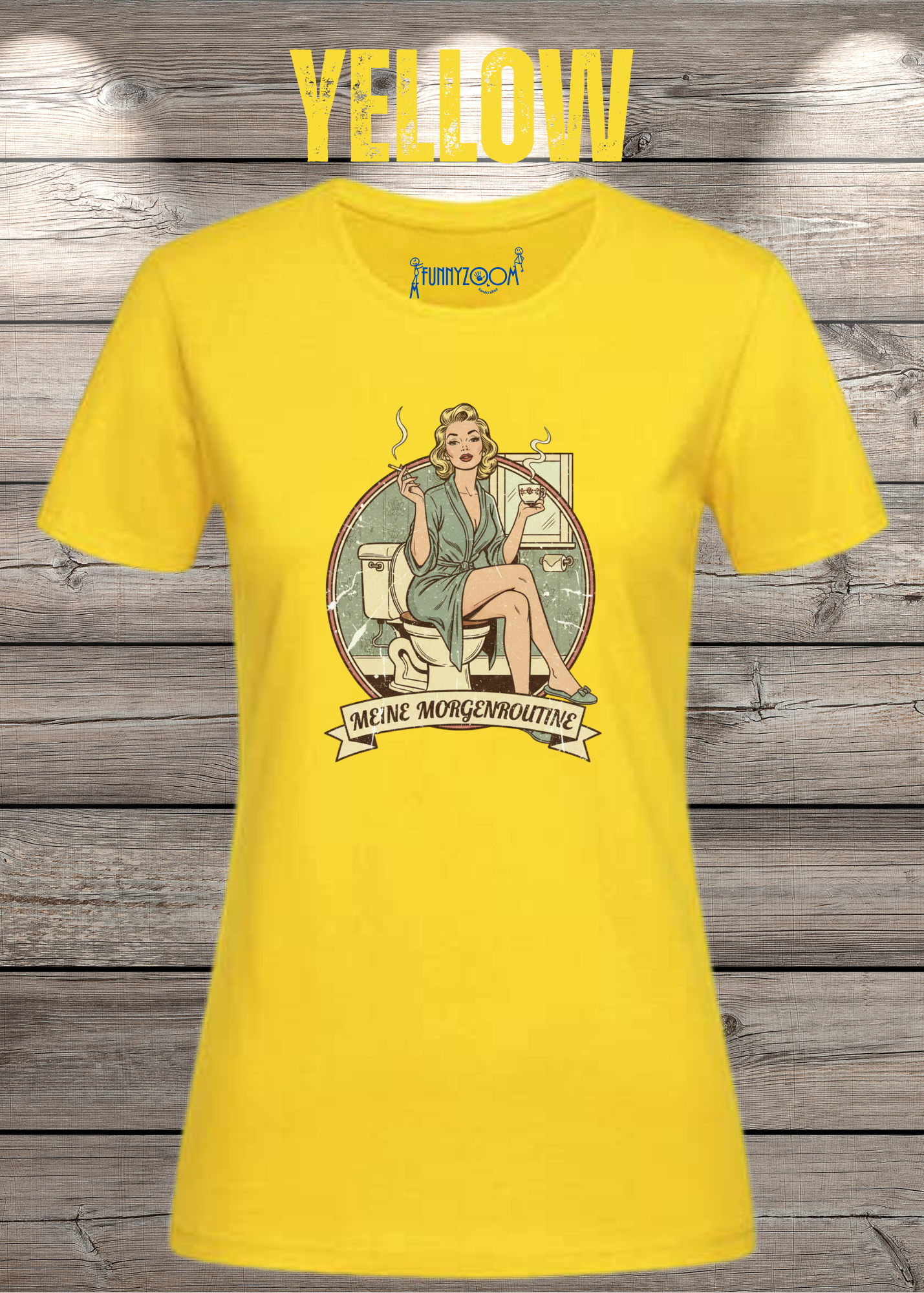 Damen T-Shirt Meine Morgenroutine – Lustiges Retro Shirt für Morgenmuffel
