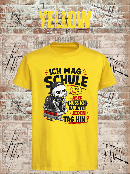 Ich mag Schule – aber muss ich da jetzt jeden Tag hin? Jungen T-Shirt in Yellow.