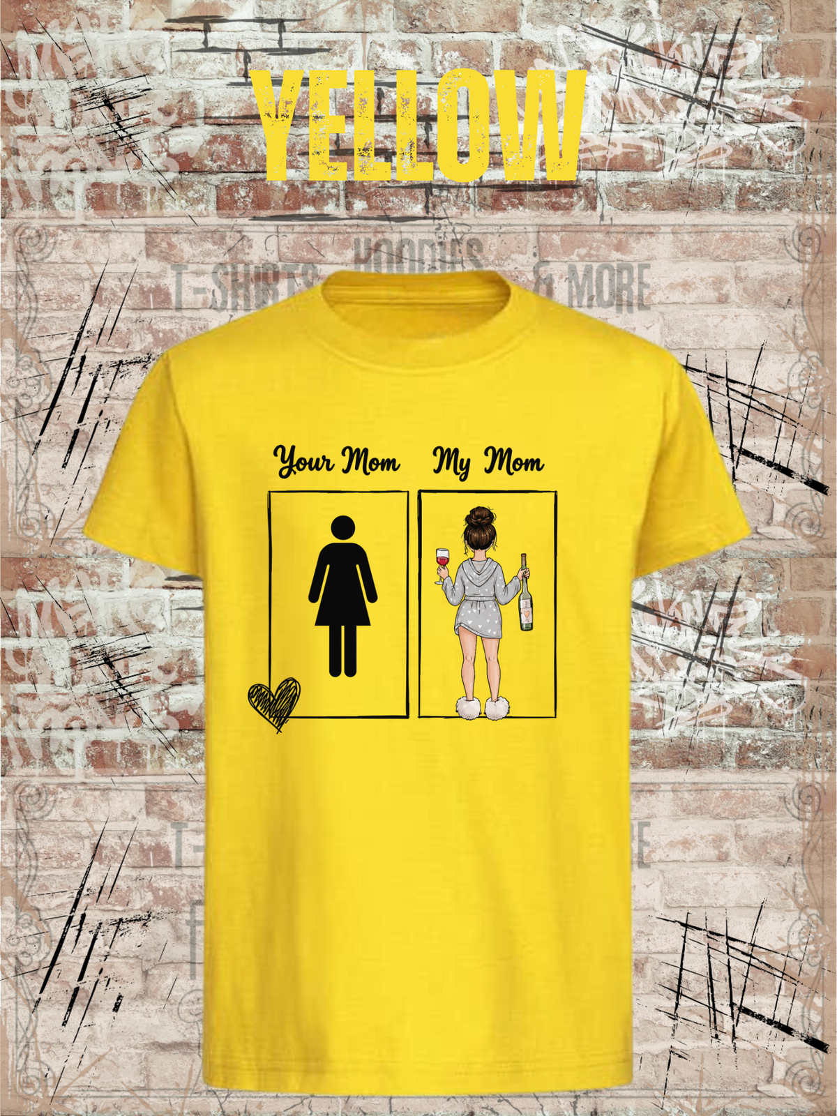 Kinder-T-Shirt „Your Mom My Mom“ in Yellow.