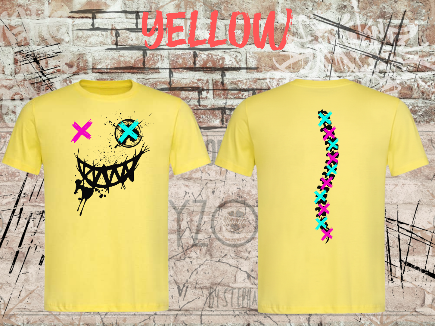 Neon Chaos Smile Unisex T-Shirt – Graffiti Face Streetwear Shirt mit Rückenprint