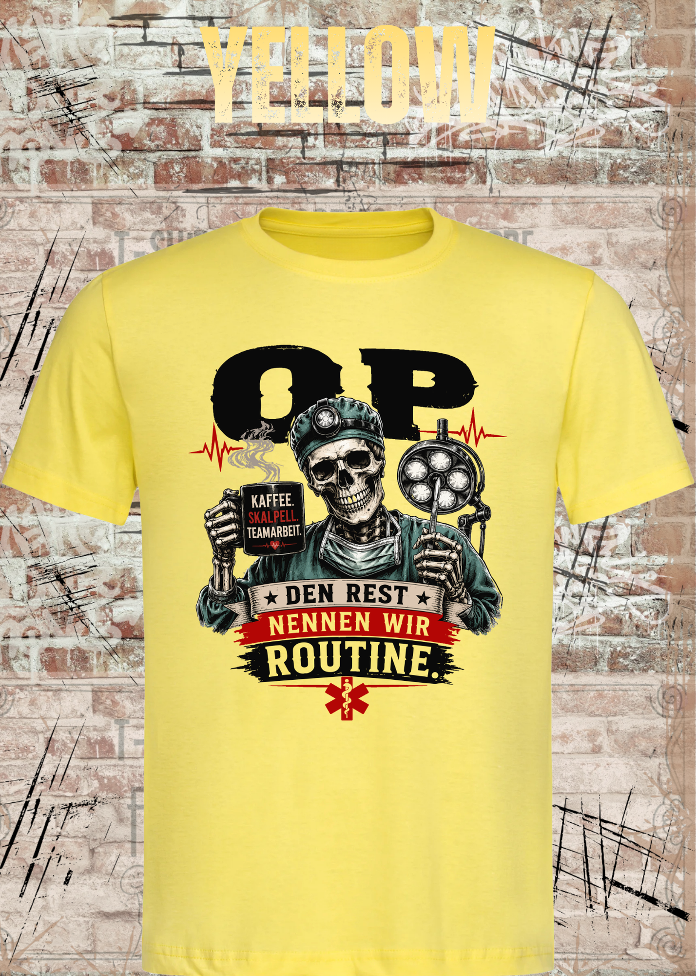 OP T-Shirt „Den Rest nennen wir Routine“ | Skelett Shirt für OP-Team & Medizin