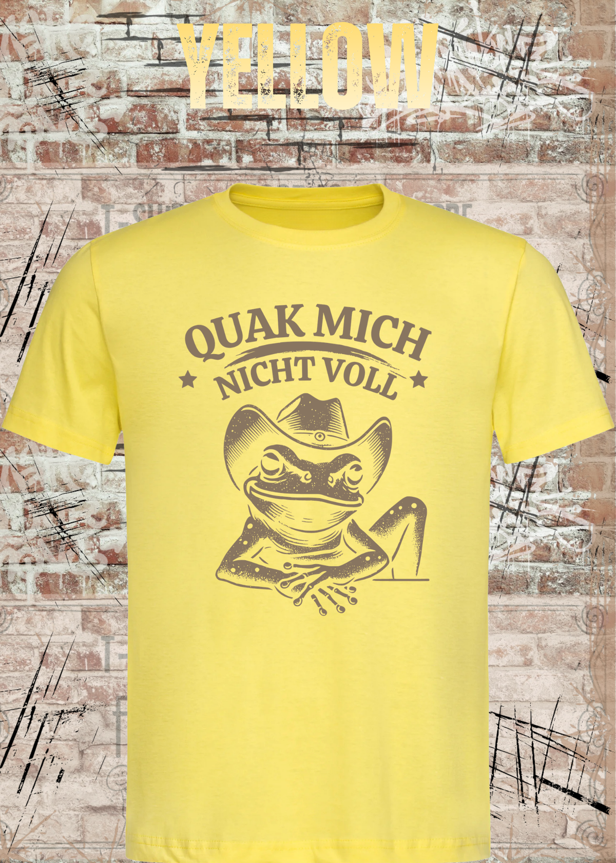 Unisex T-Shirt Gelb mit Cowboy-Frosch und Spruch Quak mich nicht voll – FunnyZoom