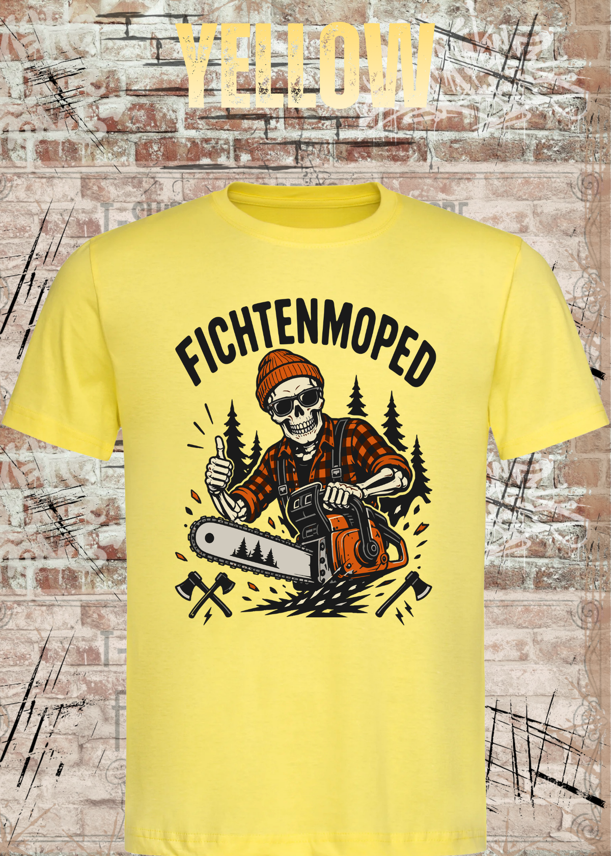 Herren-T-Shirt „Fichtenmoped“ in Yellow.