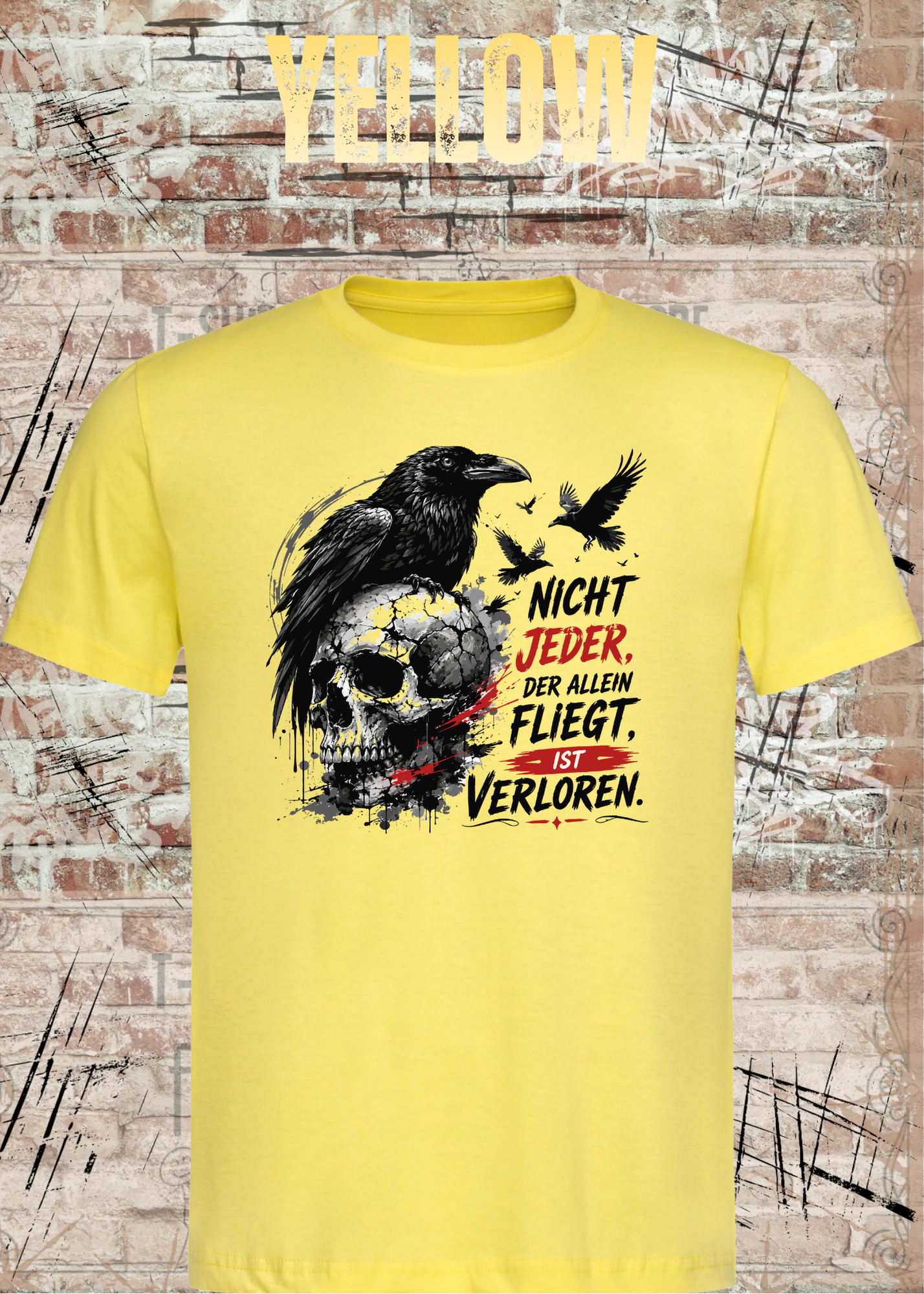 Nicht Jeder der Allein Fliegt T-Shirt – Dunkles Raben Shirt mit Totenkopf Motiv
