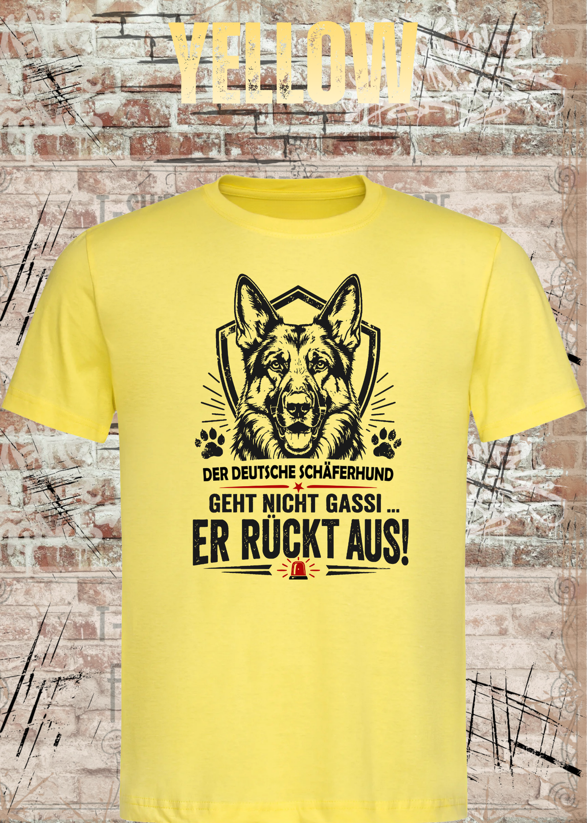 Schäferhund T-Shirt „Er rückt aus“ – Hundeshirt