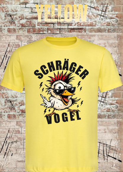 Unisex-T-Shirt „Schräger Vogel“ in Yellow.