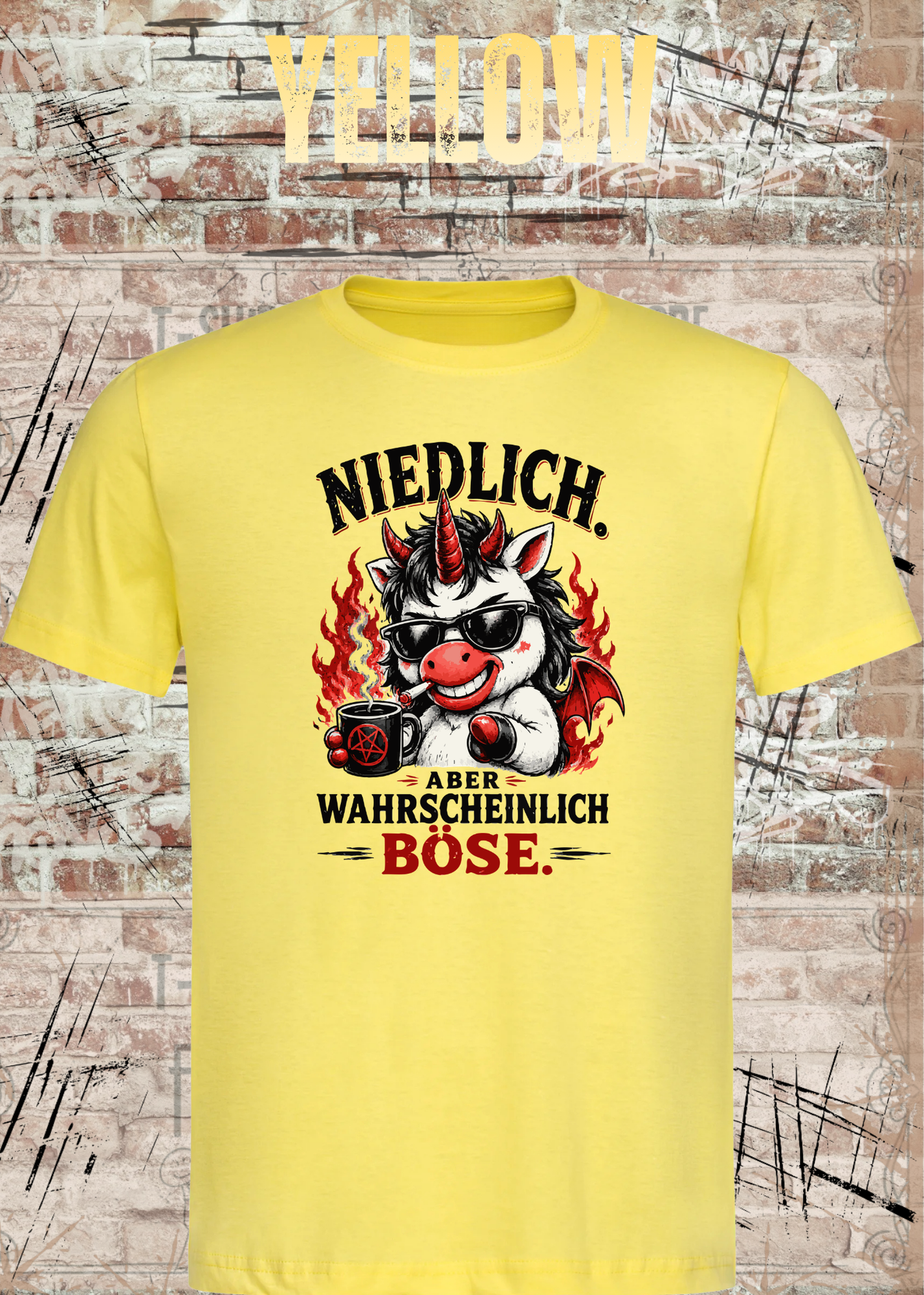 Niedlich aber wahrscheinlich böse – Lustiges Unisex T-Shirt mit Einhorn Motiv