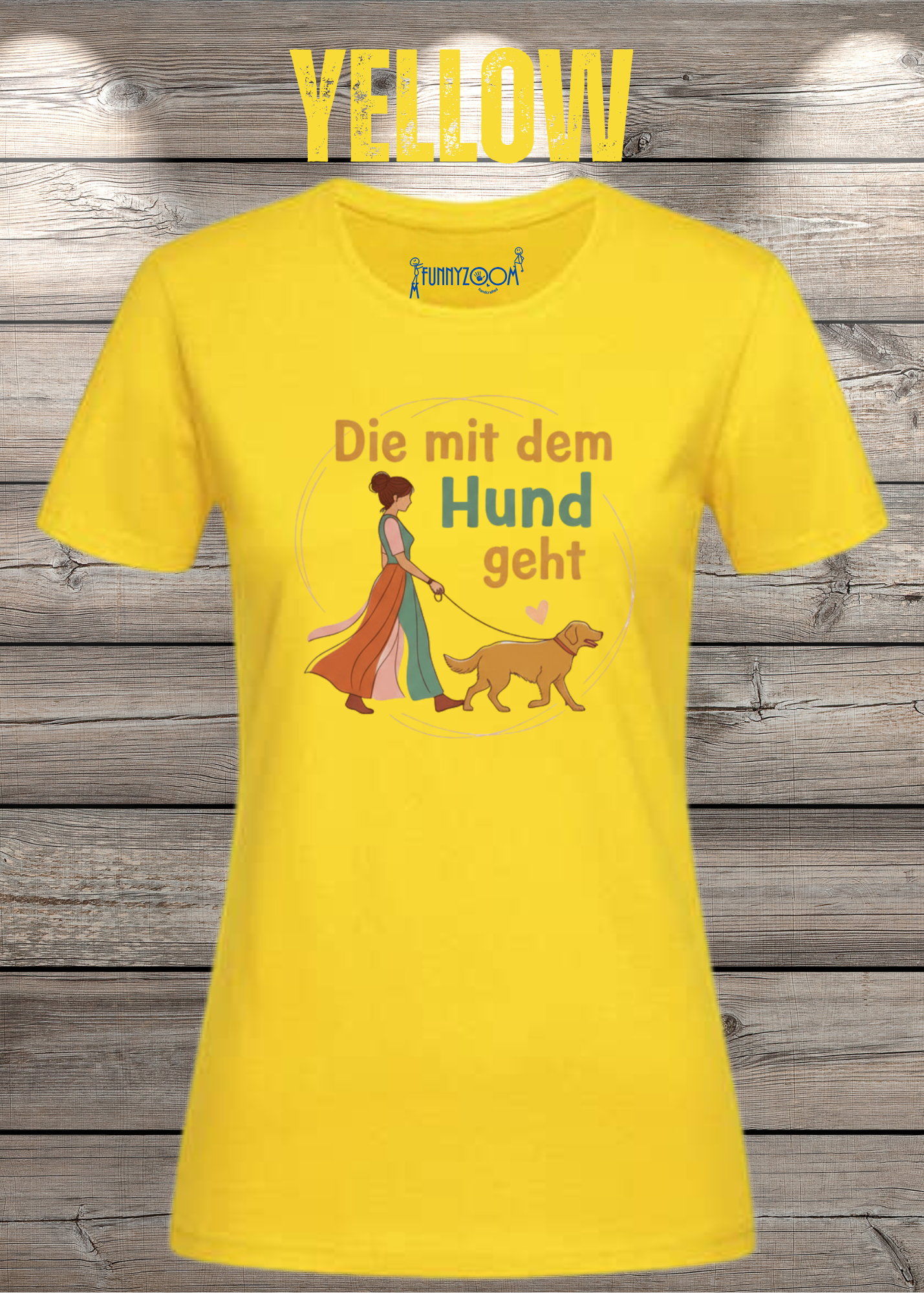 Damen T-Shirt 'Die mit dem Hund geht' - Hundeliebhaber Geschenk Gassi-Gehen