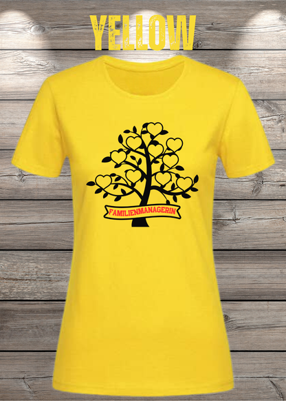 Familienmanagerin T-Shirt Damen – Herzbaum in Yellow.