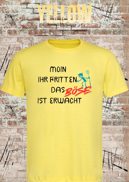 Unisex-T-Shirt „Moin ihr Fritten – Das Böse ist erwacht“ in Yellow.
