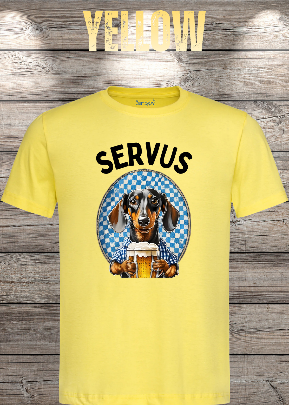 Servus Dackel Bayern Bier T-Shirt in Yellow.