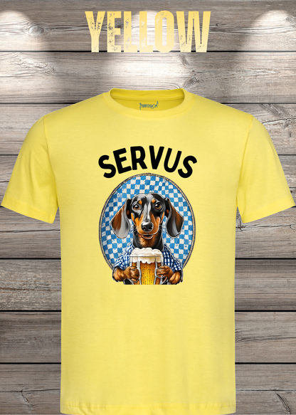 Servus Dackel Bayern Bier T-Shirt in Yellow.