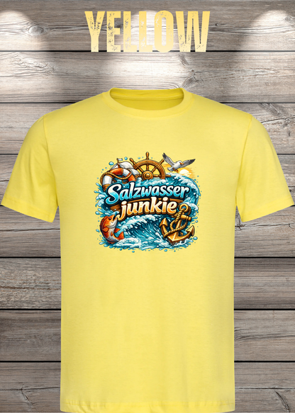 Salzwasser-Junkie Unisex T-Shirt in Yellow.