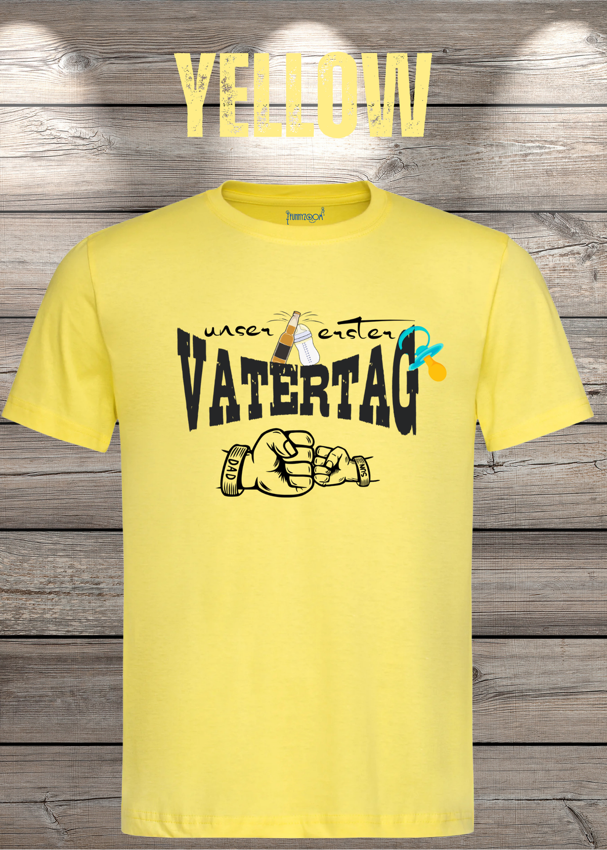 Herren T-Shirt für Papas mit Jungs Unser erster Vatertag Partnerschirt Vater Sohn T-Shirt in Yellow.