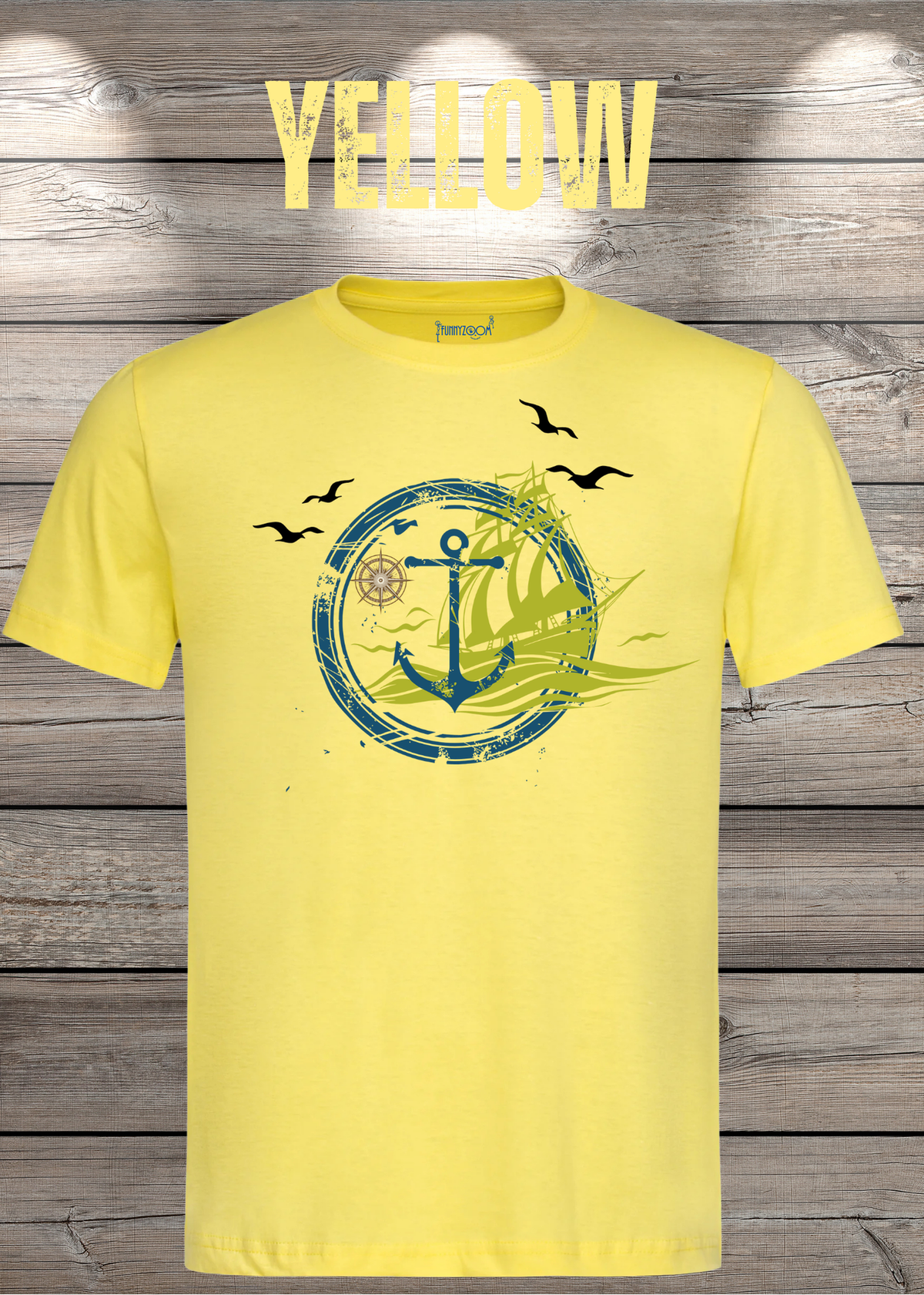 T-Shirt Schiff Anker Kompass in Yellow.