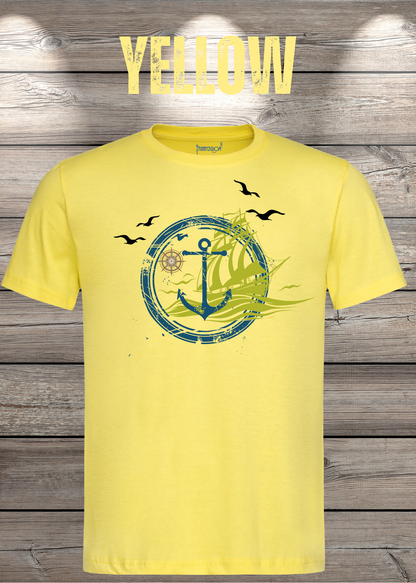 T-Shirt Schiff Anker Kompass in Yellow.