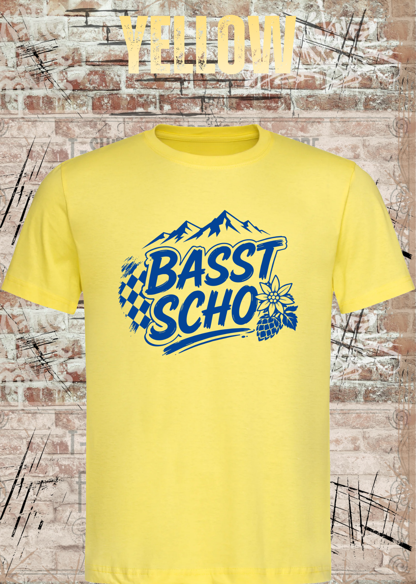 Basst scho – Bayerisches T-Shirt mit Bergen und Edelweiß