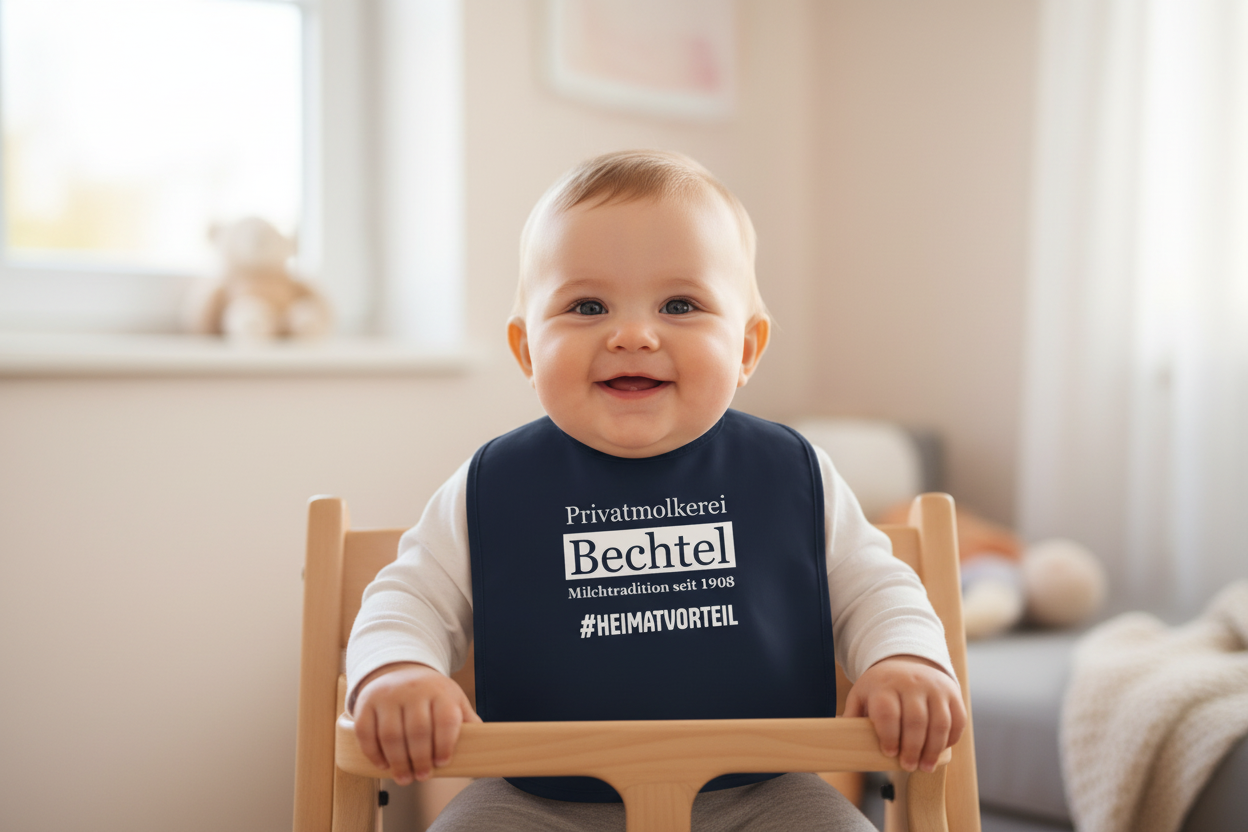 Baby mit Bechtel Lätzchen