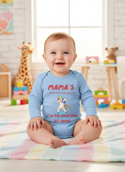 Baby trägt blauen Einhorn-Body