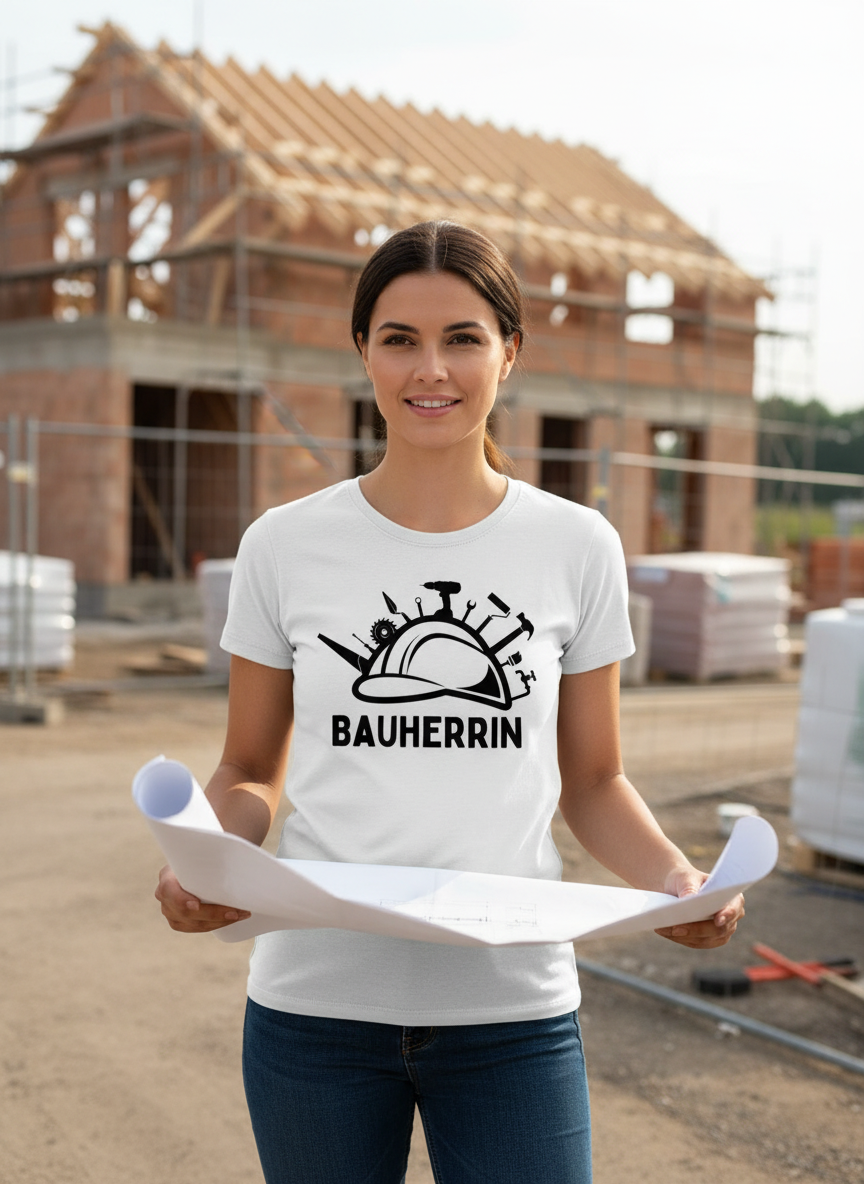 Bauherrin T-Shirt Frau auf Baustelle