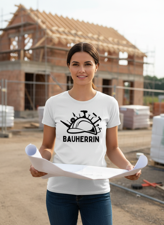 Bauherrin T-Shirt Frau auf Baustelle