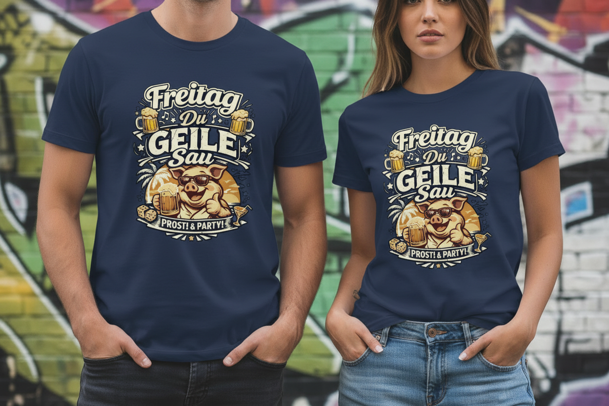Close-up Mann und Frau mit T-Shirt-Motiven