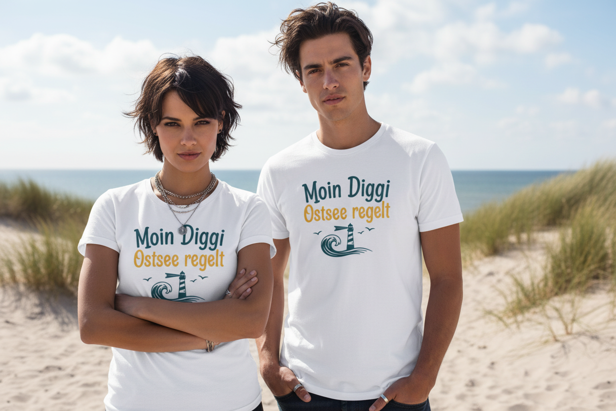 Couple wearing Moin Diggi Ostsee t-shirts