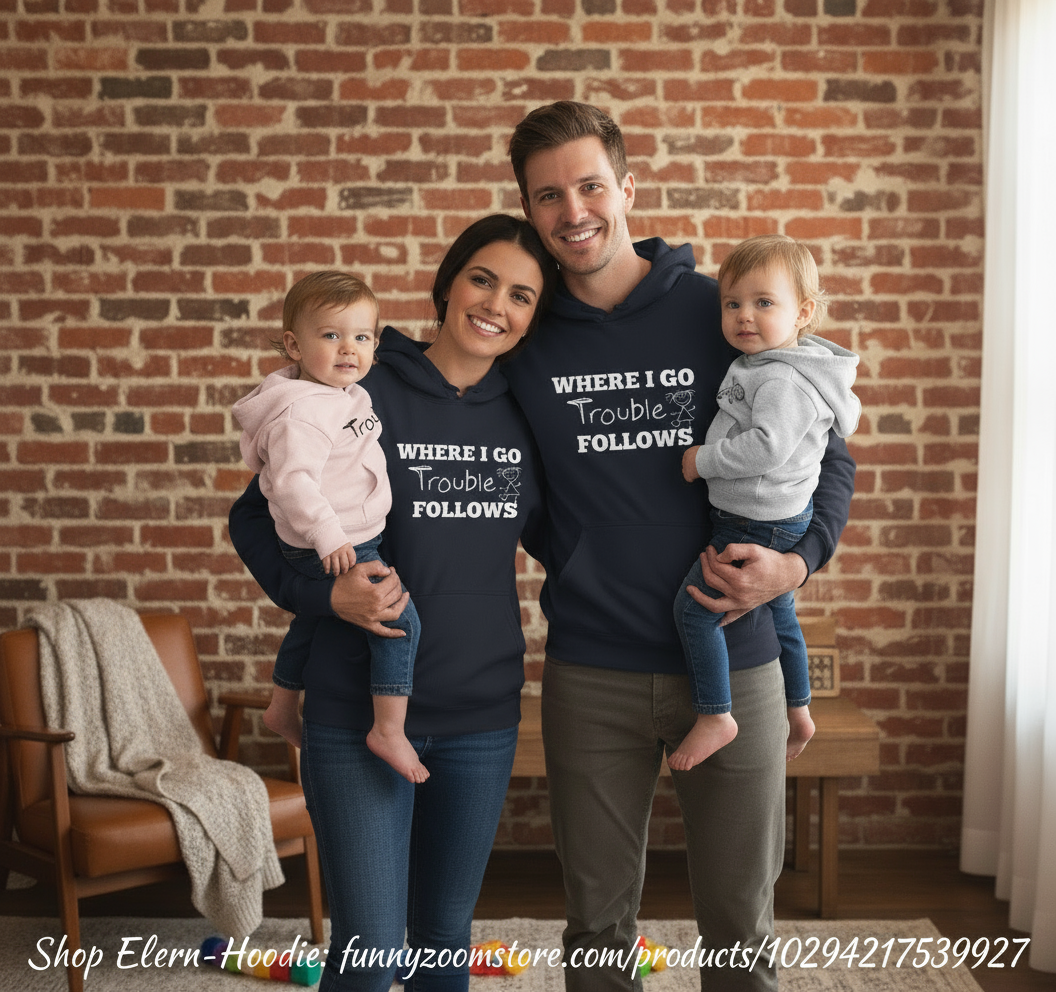Familie mit Trouble Hoodies und Produktlink