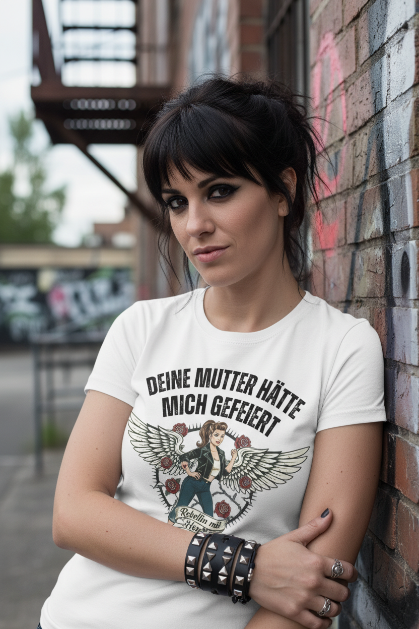 Frau im Rocker-Style mit T-Shirt