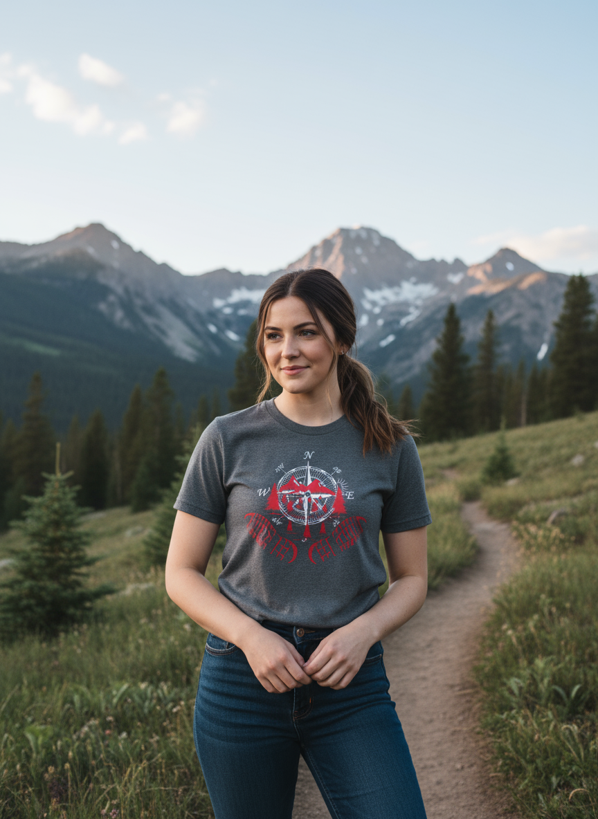 Unisex T-Shirt - Kompass, Berge und Wandern! Outdoor Adventure Shirt