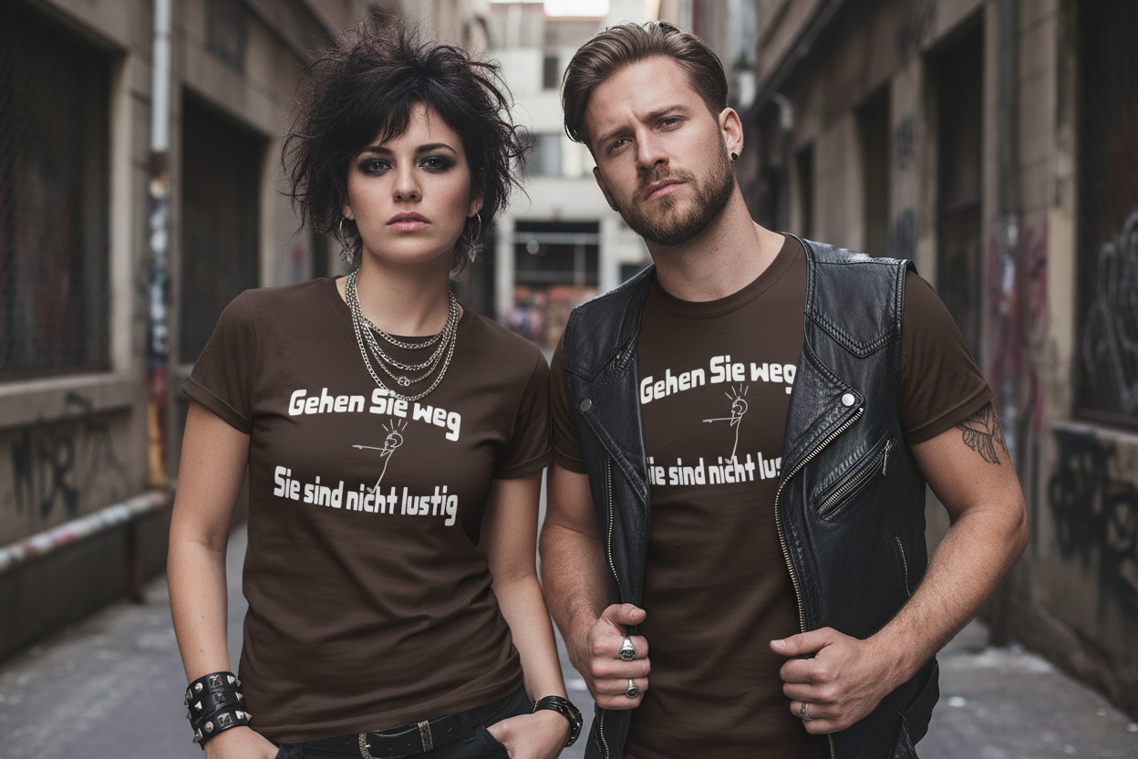 Frau und Mann mit Gehen Sie weg T-Shirt im Rockerstyle