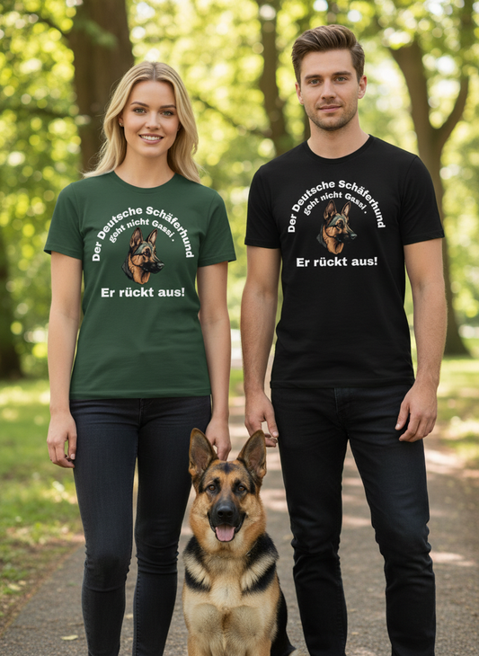 Frau und Mann mit Schäferhund T-Shirts - Motive gut sichtbar
